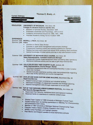 Illustration for article titled Tom Brady Shares His Old Resumé